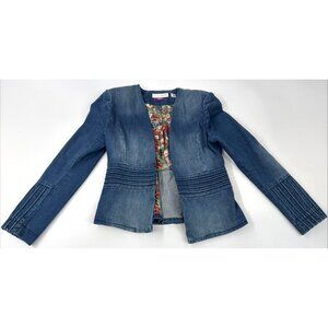 Sass Bide Denim Jacket Blazer Womens 10 Liberty Distressed Ribbed Lined Boho Y2K